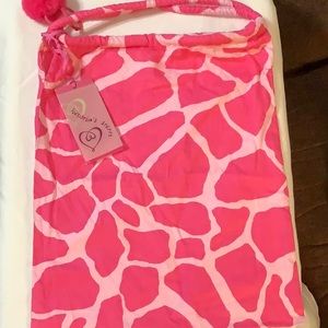 Victoria’s Secret drawstring cotton bag, pink & white giraffe print.  12” x 15”